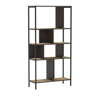 Etagère graphique 4 niveaux 88cm en mélaminé imitation bois et structure en métal laqué noir - ANTHEA