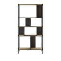 Etagère graphique 4 niveaux 88cm en mélaminé imitation bois et structure en métal laqué noir - ANTHEA