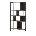 Etagère graphique 4 niveaux 88cm en mélaminé imitation bois et structure en métal laqué noir - ANTHEA