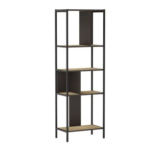 Etagère graphique 4 niveaux 58cm en mélaminé imitation bois et structure en métal laqué noir - ANTHEA
