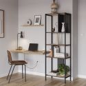 Etagère graphique 4 niveaux 58cm en mélaminé imitation bois et structure en métal laqué noir - ANTHEA