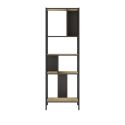 Etagère graphique 4 niveaux 58cm en mélaminé imitation bois et structure en métal laqué noir - ANTHEA