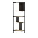 Etagère graphique 4 niveaux 58cm en mélaminé imitation bois et structure en métal laqué noir - ANTHEA