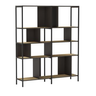 Etagère graphique 4 niveaux 144cm en mélaminé imitation bois et structure en métal laqué noir - ANTHEA