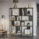 Etagère graphique 4 niveaux 144cm en mélaminé imitation bois et structure en métal laqué noir - ANTHEA