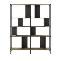 Etagère graphique 4 niveaux 144cm en mélaminé imitation bois et structure en métal laqué noir - ANTHEA