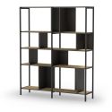 Etagère graphique 4 niveaux 144cm en mélaminé imitation bois et structure en métal laqué noir - ANTHEA