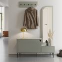 Vestiaire d'entrée avec rangement chaussures en mélaminé vert sauge piètement et patère en métal noir - BELLAMY