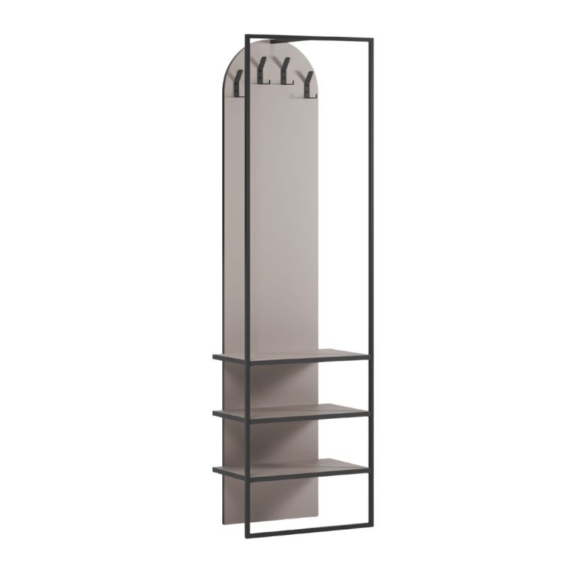 Penderie avec étagères et patères en mélaminé beige et structure métal noir - EIRLYS