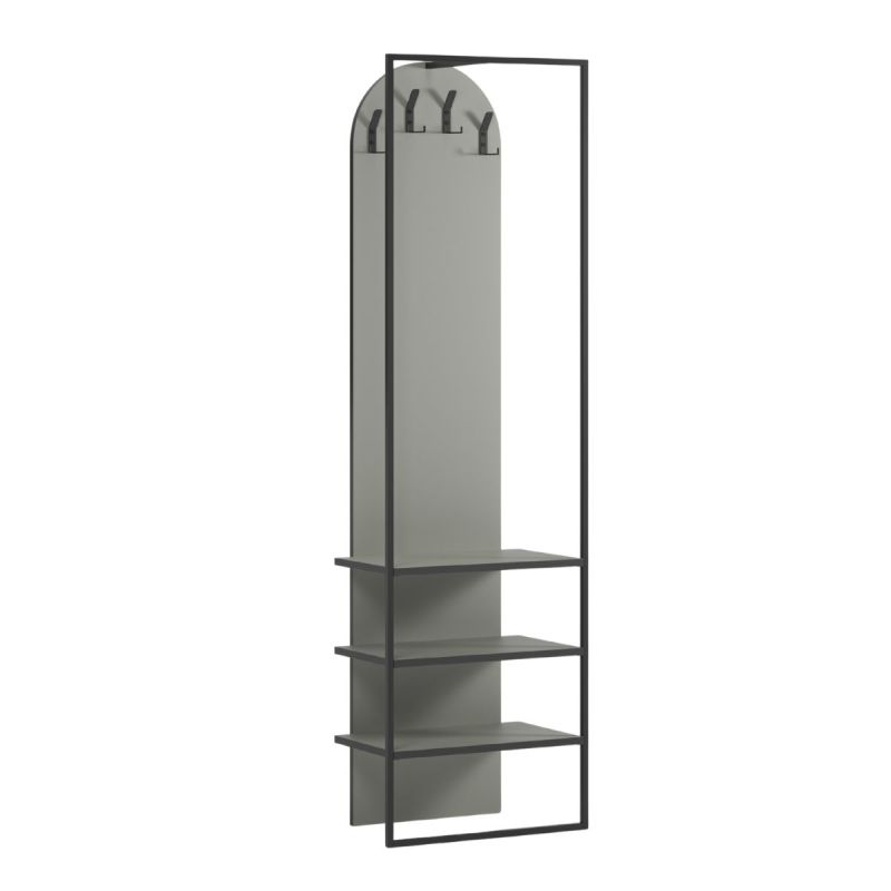 Penderie avec étagères et patères en mélaminé vert sauge et structure métal noir - EIRLYS