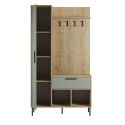 Vestiaire d'entrée avec rangements en mélaminé imitation bois et vert sauge piètement et patère en métal - HILDIA