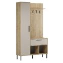 Vestiaire d'entrée avec rangements en mélaminé imitation bois et beige piètement et patère en métal - HILDIA