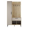Vestiaire d'entrée avec rangements en mélaminé imitation bois et beige piètement et patère en métal - HILDIA