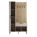 Vestiaire d'entrée avec rangements en mélaminé imitation bois et beige piètement et patère en métal - HILDIA