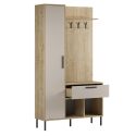 Vestiaire d'entrée avec rangements en mélaminé imitation bois et beige piètement et patère en métal - HILDIA