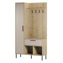 Vestiaire d'entrée avec rangements en mélaminé imitation bois et beige piètement et patère en métal - HILDIA