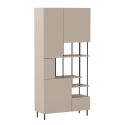 Etagère graphique et asymétrique semi-ouverte 5 portes en mélaminé beige et métal noir - MANEL