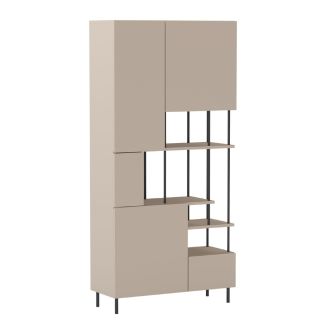 Etagère graphique et asymétrique semi-ouverte 5 portes en mélaminé beige et métal noir - MANEL