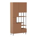Etagère graphique et asymétrique semi-ouverte 5 portes en mélaminé terracotta et métal noir - MANEL