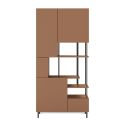 Etagère graphique et asymétrique semi-ouverte 5 portes en mélaminé terracotta et métal noir - MANEL