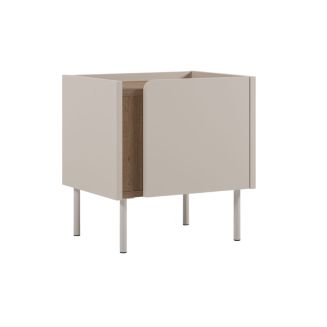 Chevet 1 porte en mélaminé beige et imitation bois avec découpe graphique bandeau - LIWENN