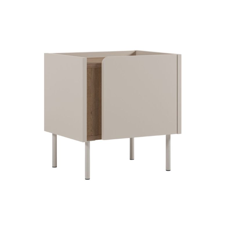 Chevet 1 porte en mélaminé beige et imitation bois avec découpe graphique bandeau - LIWENN