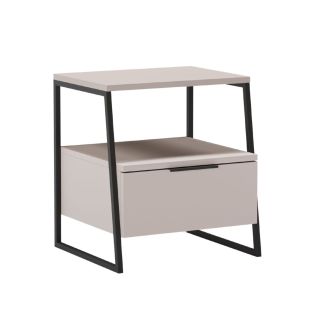 Chevet 2 niveaux avec 1 tiroir en mélaminé beige et structure en métal laqué noir - VELIANI