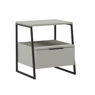 Chevet 2 niveaux avec 1 tiroir en mélaminé vert sauge et structure en métal laqué noir - VELIANI