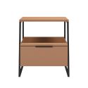 Chevet 2 niveaux avec 1 tiroir en mélaminé terracotta et structure en métal laqué noir - VELIANI