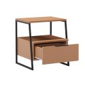 Chevet 2 niveaux avec 1 tiroir en mélaminé terracotta et structure en métal laqué noir - VELIANI