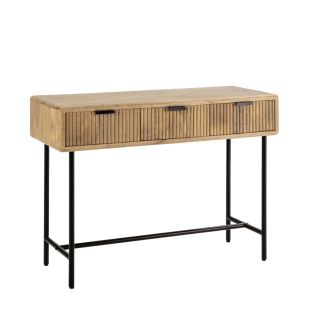 Console 3 tiroirs en manguier massif relief graphique vertical piètement métal laqué noir - MELKA