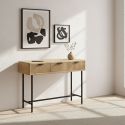 Console 3 tiroirs en manguier massif relief graphique vertical piètement métal laqué noir - MELKA