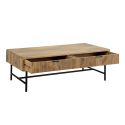 Table basse 2 tiroirs en manguier massif relief graphique vertical piètement métal laqué noir - MELKA