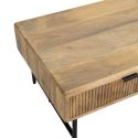 Table basse 2 tiroirs en manguier massif relief graphique vertical piètement métal laqué noir - MELKA