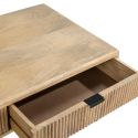 Table basse 2 tiroirs en manguier massif relief graphique vertical piètement métal laqué noir - MELKA