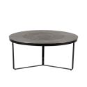 Table basse ronde Ø90cm en métal martelé et sculpté finition brossé pied laqué noir - SOHALIA