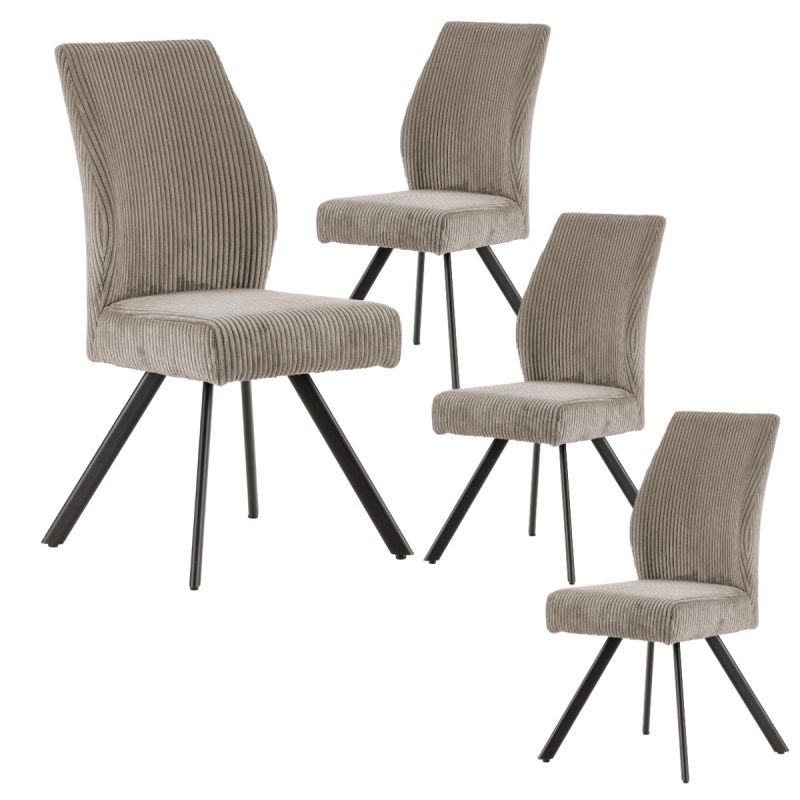 Lot de 4 chaises en velours côtelé et pieds en métal laqué noir coloris gris - BANIL