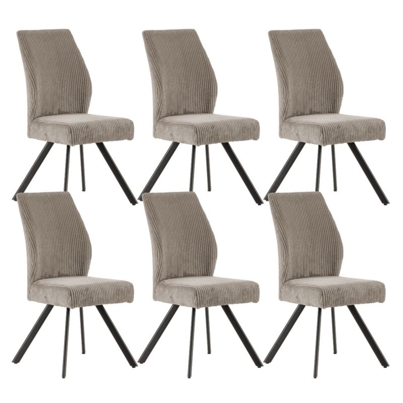 Lot de 6 chaises en velours côtelé et pieds en métal laqué noir coloris gris - BANIL