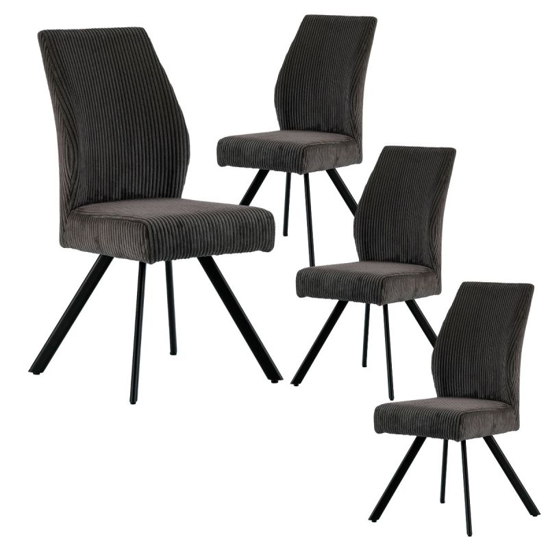 Lot de 4 chaises en velours côtelé et pieds en métal laqué noir coloris anthracite - BANIL