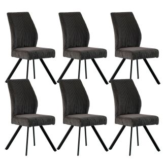 Lot de 6 chaises en velours côtelé et pieds en métal laqué noir coloris anthracite - BANIL