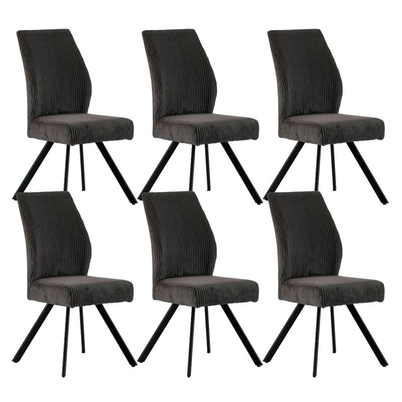 Lot de 6 chaises en velours côtelé et pieds en métal laqué noir coloris anthracite - BANIL