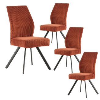 Lot de 4 chaises en velours côtelé et pieds en métal laqué noir coloris rouille - BANIL