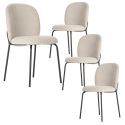 Lot de 4 chaises en tissu polyester doux beige et pieds en métal laqué noir - DARRIS