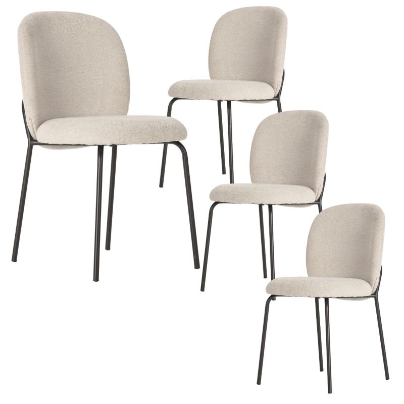 Lot de 4 chaises en tissu polyester doux beige et pieds en métal laqué noir - DARRIS