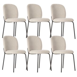 Lot de 6 chaises en tissu polyester doux beige et pieds en métal laqué noir - DARRIS