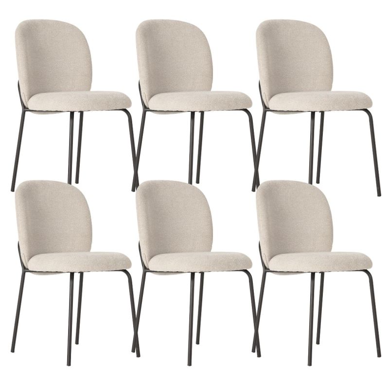 Lot de 6 chaises en tissu polyester doux beige et pieds en métal laqué noir - DARRIS