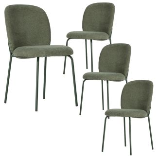 Lot de 4 chaises en tissu polyester doux vert et pieds en métal laqué noir - DARRIS