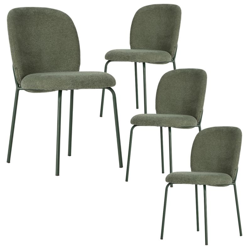 Lot de 4 chaises en tissu polyester doux vert et pieds en métal laqué noir - DARRIS