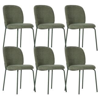Lot de 6 chaises en tissu polyester doux vert et pieds en métal laqué noir - DARRIS