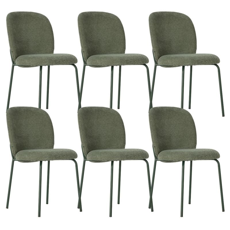 Lot de 6 chaises en tissu polyester doux vert et pieds en métal laqué noir - DARRIS